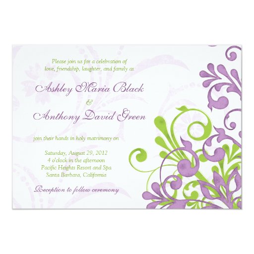 Violet Purple Lime Green Floral Wedding Invitation Zazzle