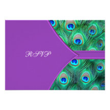 Violet Purple Peacock Wedding RSVP Personalized Invites