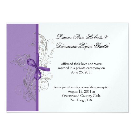 Violet Purple Silver Swirls White Post Wedding Personalized Invite