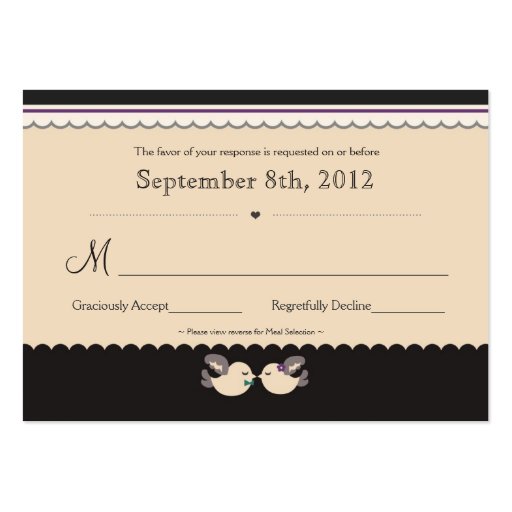 Violet & Teal Love Birds RSVP Cards Business Card Templates (front side)