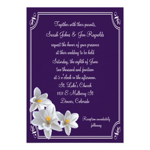 Violet White Framed Daffodils Wedding Invitation