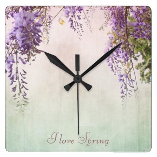Violet wisteria blossom, personalised wall clock