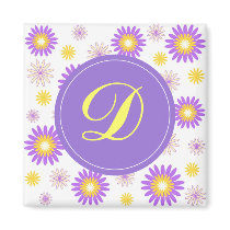 Violet yellow flowers with "D" monogram magnets