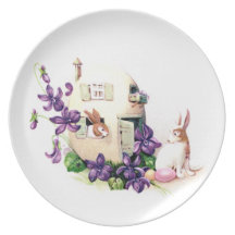 Violets and Bunny Egg Home Vintage Easter Plates