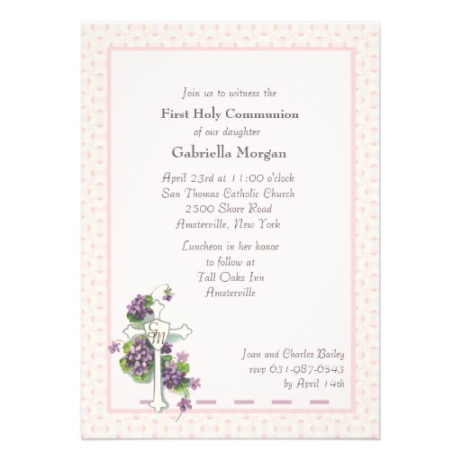 Violets and Cross Religious Invitation
