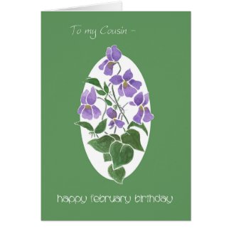 Violets, February Birthday Card for Cousin