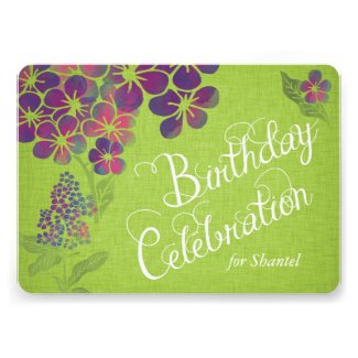 Violets on Green Linen Custom Birthday Invite