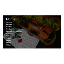 Violin and red rose on black background business cards
