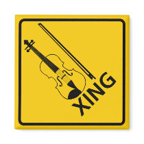 Violin Crossing Highway Sign Refrigerator Magnets