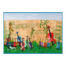 postcard - A colorful crop of violins, just waiting to be plucked (and bowed)