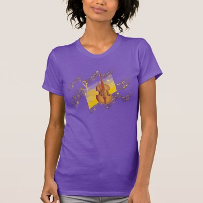 Violin Gold Music Notes Swirl Purple T-Shirt