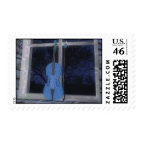 Violin in the Window: Blue Version: Custom Postage postage by spiritswitchboard Violin in the Window: Blue Version: Custom Postage postage