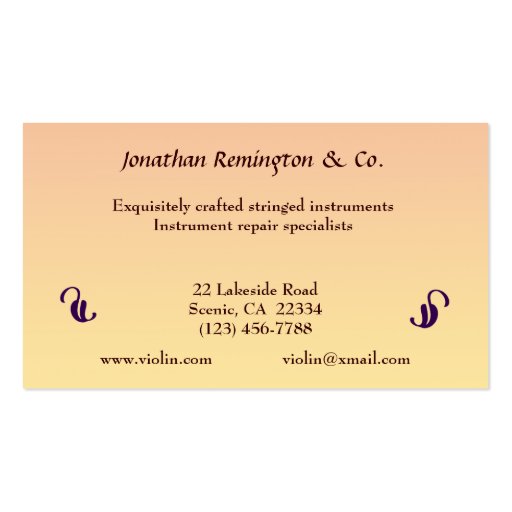 Violin Sales and Repairs Business Cards (back side)