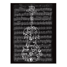 Violin Scrawl on Bach Manuscript Postcards