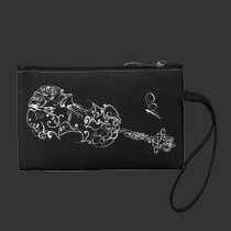 Violin White Line Drawing, Customizable Initial bagettes bags
