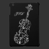 Violin White Line Drawing, Customizable Initials ipad mini cases