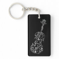 Violin White Line Drawing on Black Acrylic Key Chains