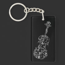 Violin White Line Drawing on Black key chains