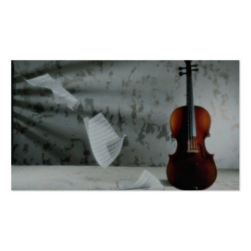 Violin with music sheets floating business card template (back side)