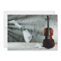 Violin with music sheets floating custom announcements