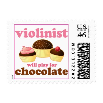 Violinist will Play for Chocolate Postage Stamps