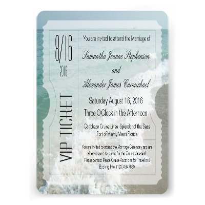 VIP Beach Destination Wedding Ticket Invitation