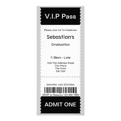 VIP Pass Graduation Party Admission Ticket Invitations (front side)
