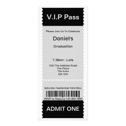 VIP Pass Graduation Party Admission Ticket Custom Invite (front side)