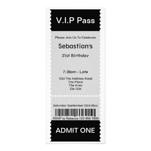 VIP Pass Party Admission Ticket Custom Invite