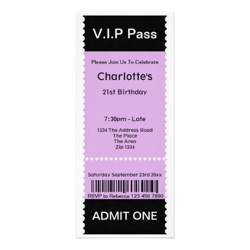 VIP Pass Party Admission Ticket Personalized Invite