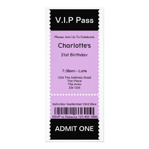 Vip Pass Party Admission Ticket Personalized Invite