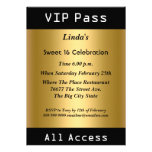 VIP pass Sweet 16 Birthday Party Gold Personalized Invites