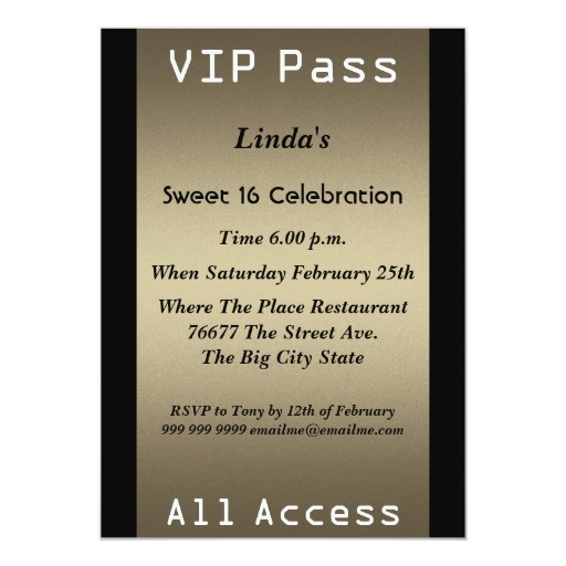 VIP pass Sweet 16 Birthday Party 5x7 Paper Invitation Card Zazzle