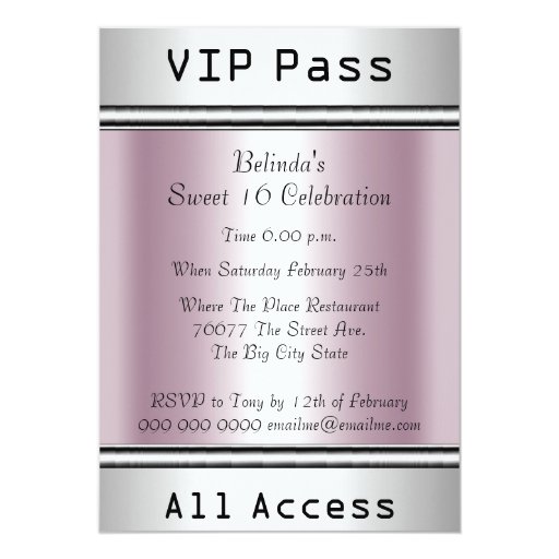 VIP pass Sweet 16 Birthday Party White Pink Card Zazzle