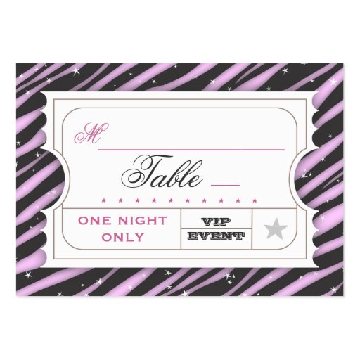 VIP Ticket Zebra Glam Purple Table Seating Cards Business Card Template (front side)