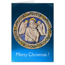 VIRGIN AND CHILD WITH ANGELS, Round Blue Sapphire Greeting Cards