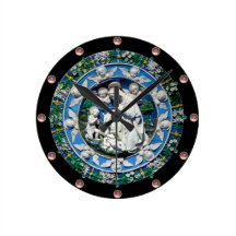 VIRGIN AND CHILD WITH ANGELS, Round Pink Gemstones Round Clocks