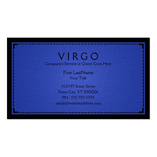 virgo sophistications business card (back side)
