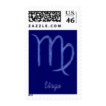 Virgo. Zodiac Astrological Sign. Blue. Stamp
