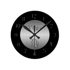 Virgo Zodiac-Faux Brushed Silver/Black Wall Clock