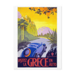 travel poster art, vintage, greece, travel, car,