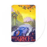 travel poster art, vintage, greece, travel, car,