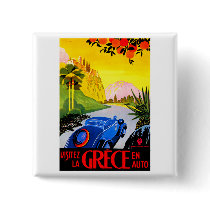 Visit Greece ~ Vintage Automobile Travel Ad Button