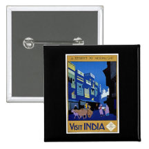 Visit India Vintage Travel Art Pinback Buttons
