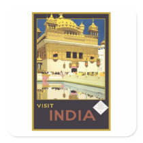 Visit India Vintage Travel Art Square Sticker