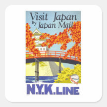 Visit Japan Vintage Travel Art Square Stickers
