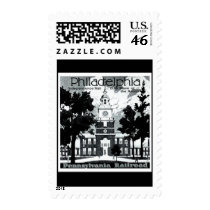 Visit Philadelphia on the Pennsylvania Railroad postage