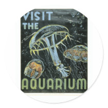 Visit the Aquarium - WPA Poster - Round Sticker