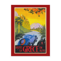 Visitez La Grece En Auto Retro Holiday Poster Postcard