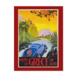 Visitez La Grece En Auto Retro Holiday Poster Postcard